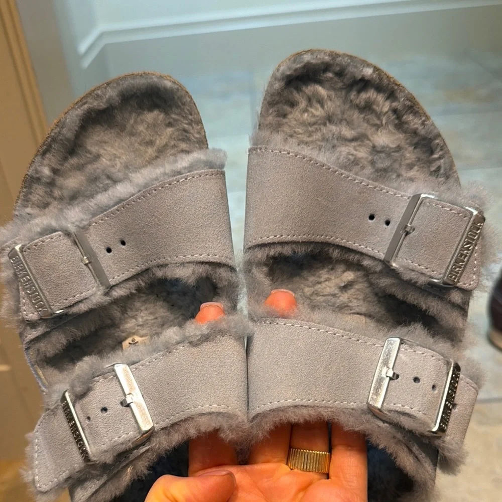 Birkenstock Arizona Shearling Sandals Light Blue